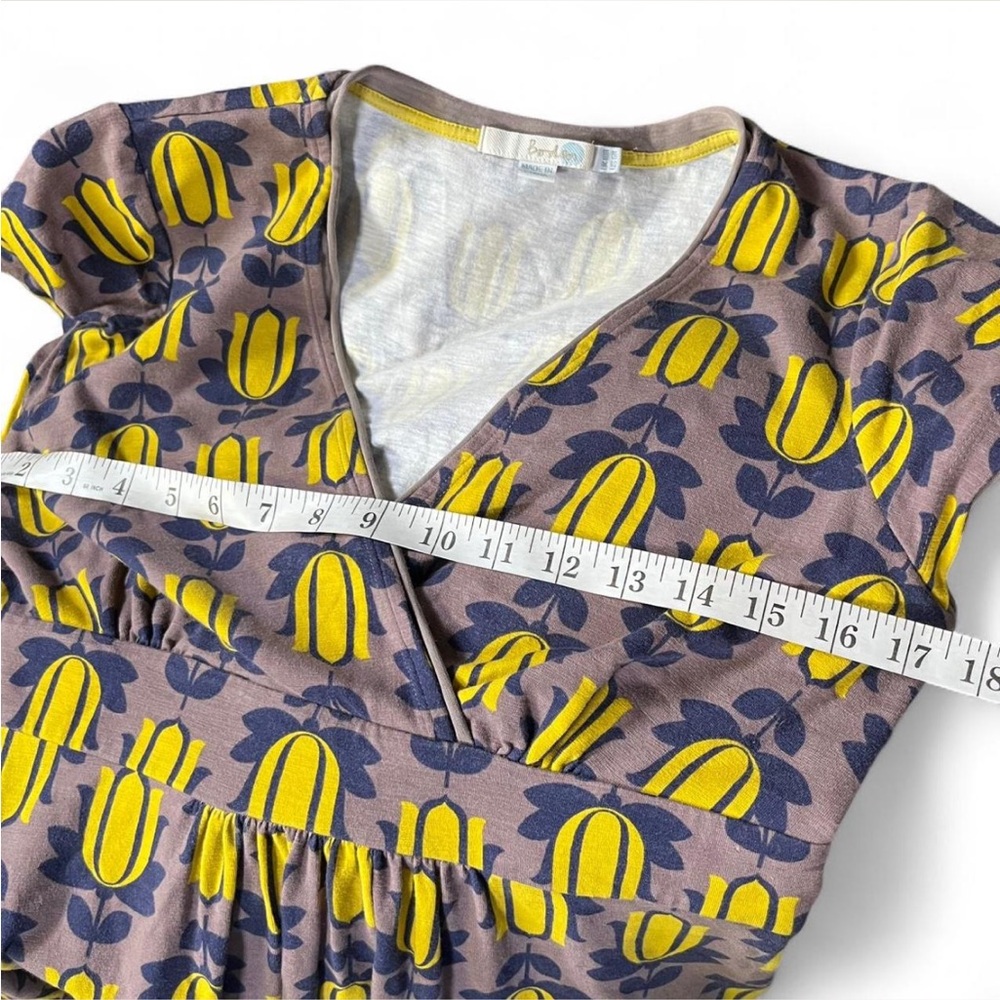 Boden Women’s Midi Dress Brown Yellow Floral Tulip Print Short Sleeve V Neck 6 - Picture 8 of 8